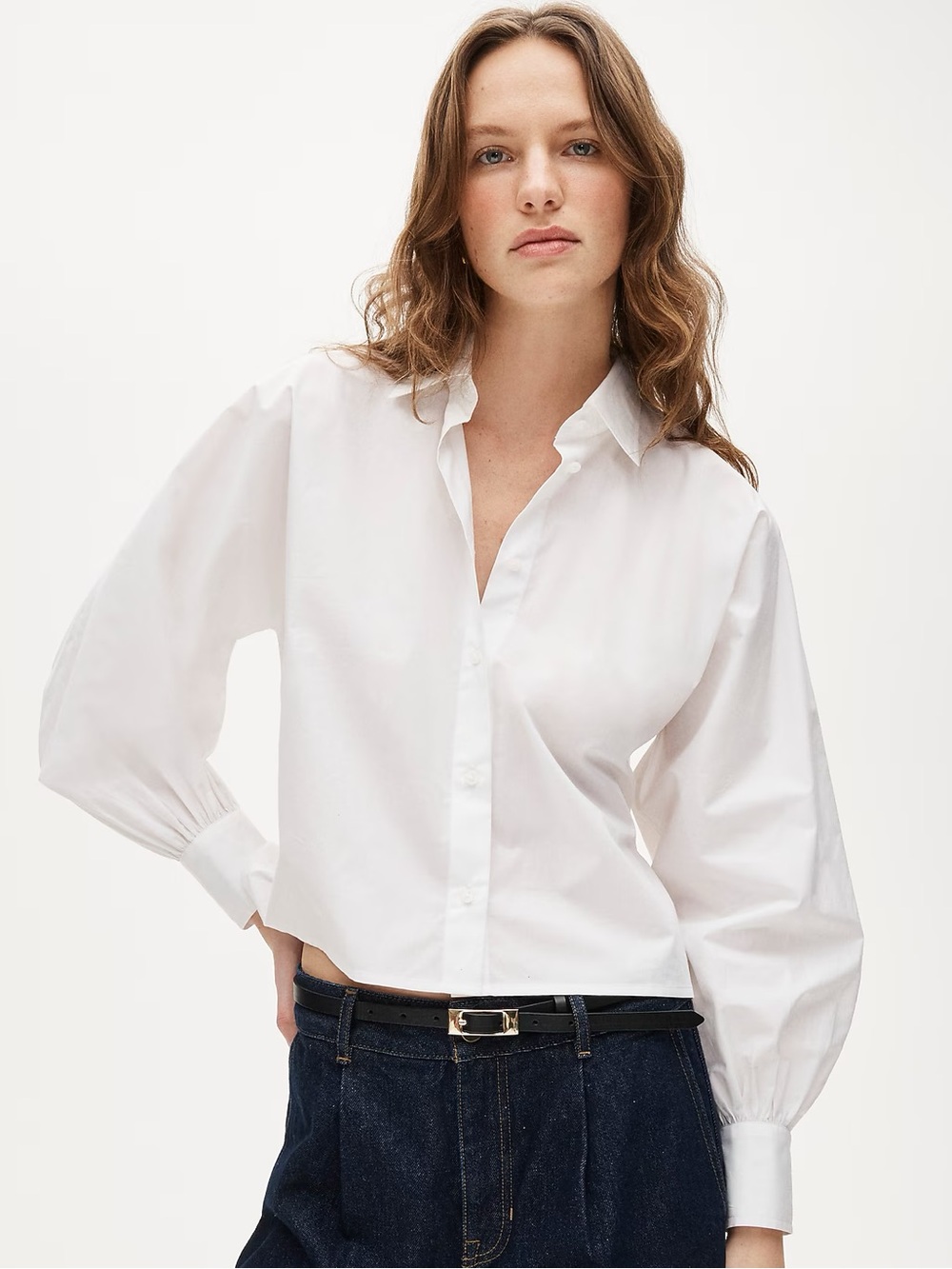 J. Crew White Puff-Sleeve Button-Down Shirt